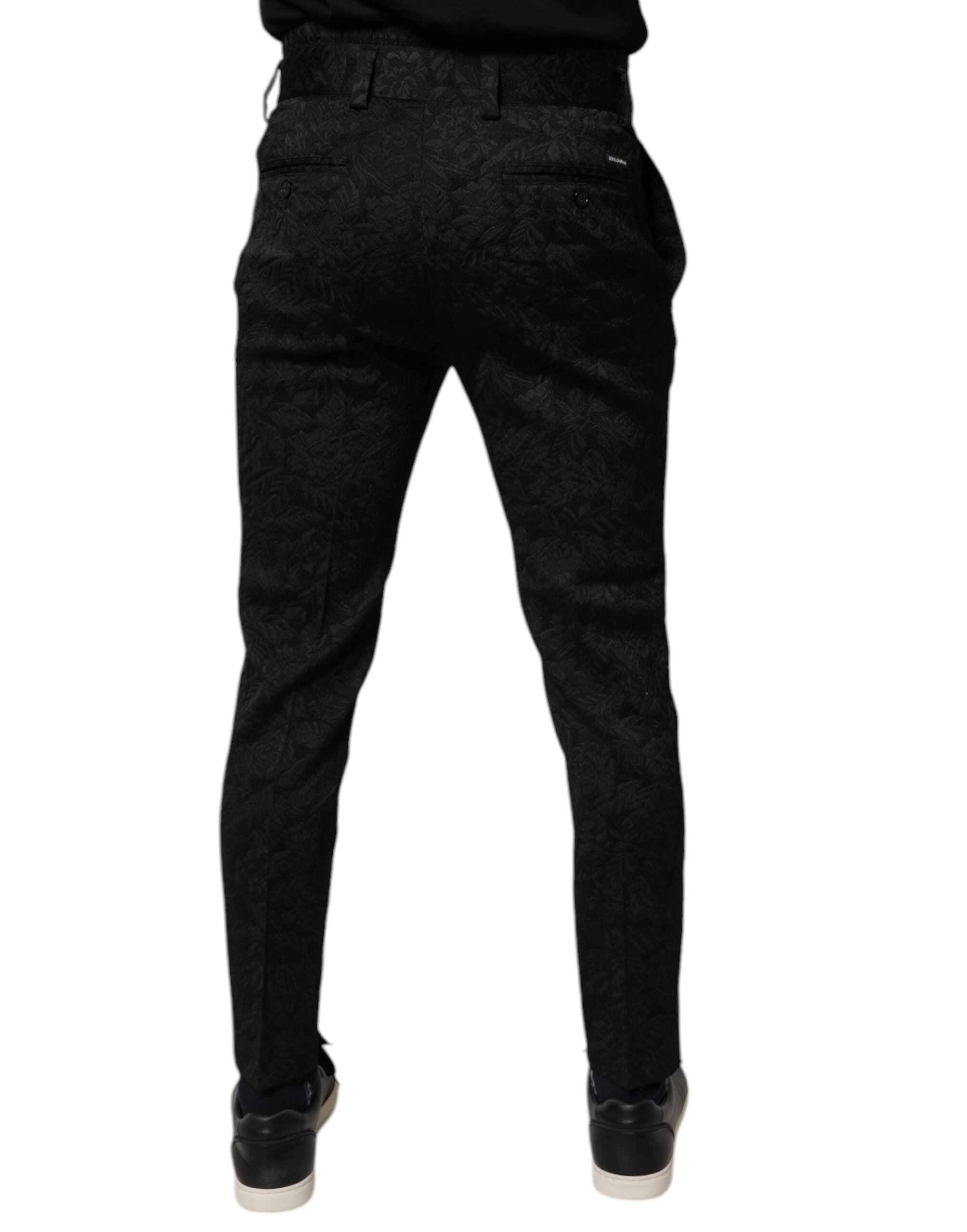 Dolce & Gabbana Black Brocade Polyester Skinny Dress Pants